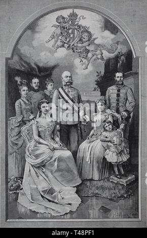 Empress Elisabeth of Austria, Franz Joseph I, Archduchess Marie Valerie, Archduchess Gisela, Stephanie and Elizabeth, Leopold of Bavaria, Archduke Stock Photo