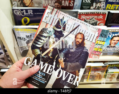 MONTREAL, CANADA - MARCH 28, 2019: Entertainment Weekly Special collectors double issue. Game Over - Game of Thrones speciall issue with Sandor Clegan Stock Photo