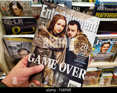 MONTREAL, CANADA - MARCH 28, 2019: Entertainment Weekly Special collectors double issue. Game Over - Game of Thrones speciall issue with Samwell Tarly Stock Photo