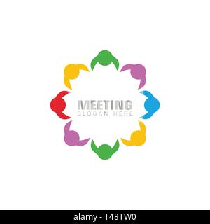 Meeting logo, teamwork graphic logo template, isolated on white background. Stock Vector