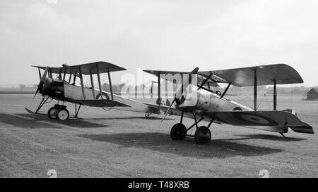 1916 Sopwith Pup & Avro 504k on static display at Old Warden Aerodrome Stock Photo