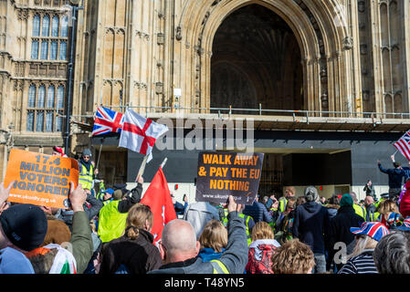 'We want our country back', protesters gathered in Parliament Square outside the Houses of Parliament in Westminster angry at the UK not leaving EU Stock Photo