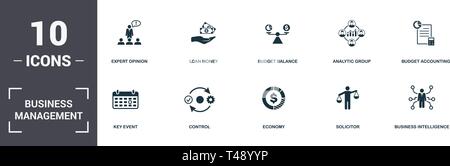 Business Management set icons collection. Includes simple elements such as Expert Opinion, Loan Money, Budget Balance, Analytic Group, Budget Accounti Stock Vector
