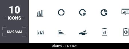 Diagram set icons collection. Includes simple elements such as Rates, Graphics, levels premium icons. Stock Vector