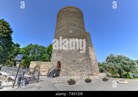 The Maiden Tower also known as Giz Galasi, located in the Old City in Baku, Azerbaijan. Maiden Tower was built in the 12th century as part of the wall Stock Photo