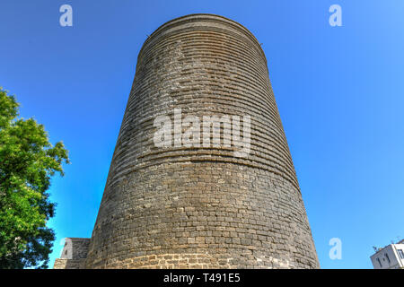 The Maiden Tower also known as Giz Galasi, located in the Old City in Baku, Azerbaijan. Maiden Tower was built in the 12th century as part of the wall Stock Photo