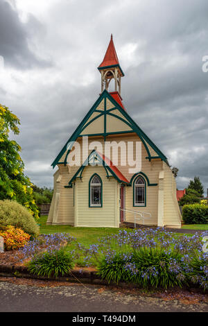 Typical wooden church in New Zealand, here in the North Island town of Martinborough. Stock Photo