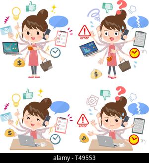 A set of mom who perform multitasking in the office.There are things to do smoothly and a pattern that is in a panic.It's vector art so it's easy to e Stock Vector