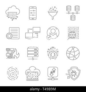 Computer technology related line icon set. Data transfer and computer options linear vector icon collection. Editable Stroke. EPS 10 Stock Vector