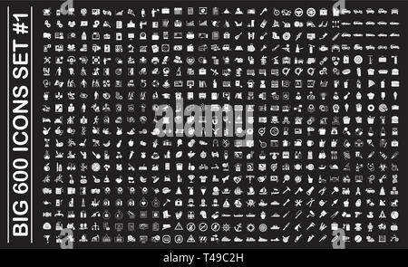 Big 600 icons set on background for graphic and web design. Simple vector sign. Internet concept symbol for website button or mobile app. Stock Vector