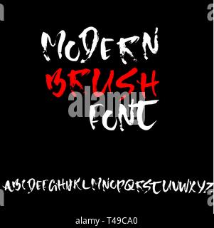 Hand drawn font made by dry brush strokes. Grunge style alphabet. Handwritten font. Vector illustration. Stock Vector