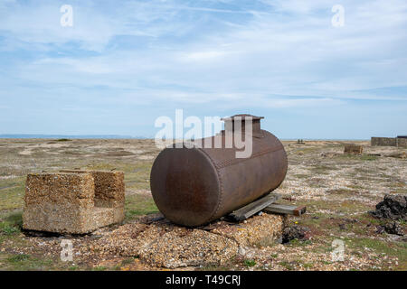 Abandoned equipment from the fishing industry on Dungeness beach in Kent, UK Stock Photo