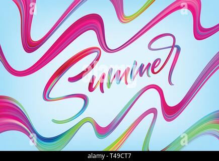Summer Handwritten brush stroke acrylic paint lettering. Vector millustration Stock Vector
