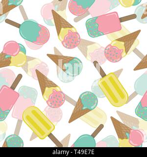 Vector Ice cream repeat seamless pattern. Pastel colors Stock Vector