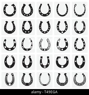 Horse shoe icons set on sqaures background for graphic and web design. Simple vector sign. Internet concept symbol for website button or mobile app. Stock Vector