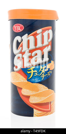 Winneconne, WI -  13 April 2019: A package of YBC chop star cheddar cheese potato chips on an isolated background Stock Photo