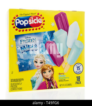 Winneconne, WI -  14 April 2019: A package of Popsicle the original brand Disney Frozen minis popsicles on an isolated background Stock Photo