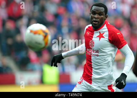 Prague, Czech Republic. 14th Apr, 2019. Michael Ngadjul Ngadeu of Slavia Praha during the 28th round match of Czech soccer league Slavia Praha vs Sparta Praha in Prague in the Czech Republic. Credit: Slavek Ruta/ZUMA Wire/Alamy Live News Stock Photo