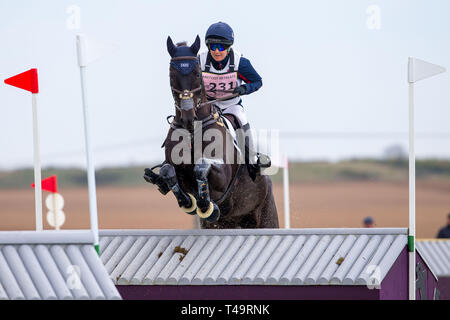 Norfolk, UK. 14th Apr, 2019. 9th place. Laura Collett riding Dacapo. GBR. CCI4*. Section B. Barefoot Retreats Burnham Market International Horse Trials. Eventing. Burnham Market. Norfolk. United Kingdom. GBR. {14}/{04}/{2019}. Credit: Sport In Pictures/Alamy Live News Stock Photo