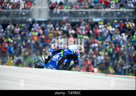 Austin, Texas, USA. 14th Apr 2019. April 14, 2019: Alex Rins #42 with Team Suzuki in action championship race at the Red Bull Grand Prix of the Americas. Austin, Texas. Mario Cantu/CSM Credit: Cal Sport Media/Alamy Live News Stock Photo