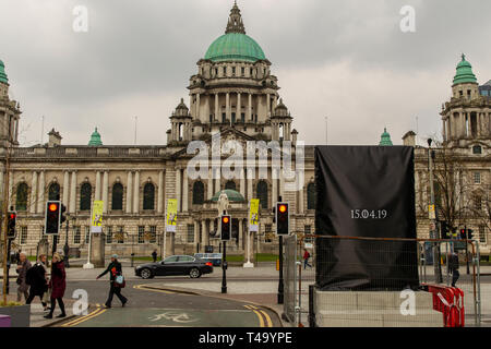 Donegall Place, Belfast, UK. 15th Apr, 2019. Game of Thrones Glass Panel unveiling With he Final Season of the acclaimed Fantasy Drama Game of thrones Screening onthe 15th April A Glass panel will de unveiled later today Credit: Bonzo/Alamy Live News Stock Photo