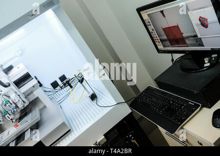 Tel Aviv, Israel. 15th April, 2019. A 3D printer is in the process of printing a human heart. Tel Aviv University researchers have printed the world’s first 3D vascularised engineered heart including cells, blood vessels, ventricles and chambers using a patient’s own cells and biological materials. Until now, scientists in regenerative medicine have been successful in printing only simple tissues without blood vessels. Scientists in the laboratory of Prof. Credit: Nir Alon/Ģ����ý Live News Stock Photo