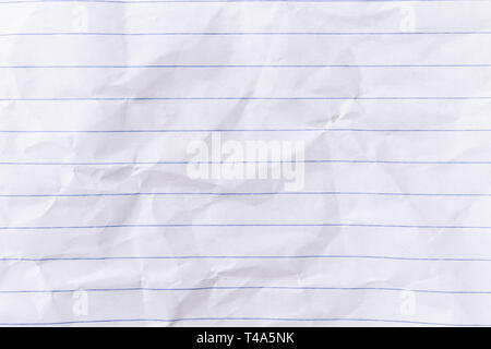 Top view empty lined paper with wrinkled background and texture. Stock Photo