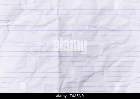 Top view empty lined paper with wrinkled background and texture. Stock Photo