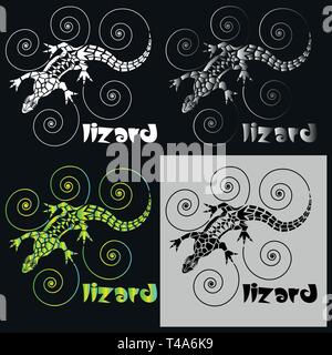 lizard from arbitrary geometric shapes with spirals for logo or print Stock Vector