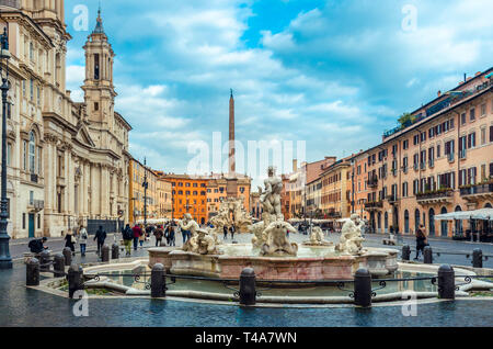 Navona square (Piazza Navona), the famous square with the wonderful fountains and the historical buildings. Stock Photo