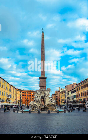 Navona square (Piazza Navona), the famous square with the wonderful fountains and the historical buildings. Stock Photo