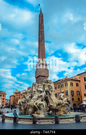 Navona square (Piazza Navona), the famous square with the wonderful fountains and the historical buildings. Stock Photo