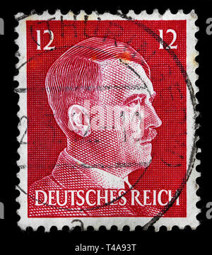 GERMAN REICH - CIRCA 1942: A stamp printed in Germany shows image with portrait of Adolf Hitler, series, circa 1942 Stock Photo
