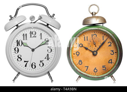 Two vintage clock isolated on white Stock Photo
