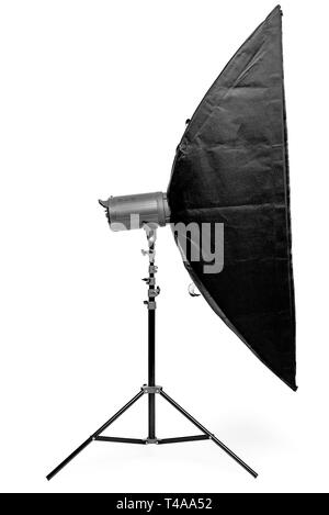 side view of a rectangular soft box on a rack on a white background in the studio isolated Stock Photo