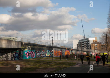 LONDON - FEBRUARY 17, 2019: View of the railway in East London Stock Photo