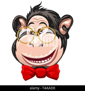 Portrait of monkey in glasses and red bow tie. Vector illustration Stock Vector