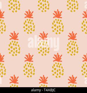 Pineapple summer orange tropical textile seamless vector print. Stock Vector