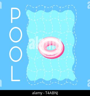 Pool blue water and swimming ring advert banner template. Stock Vector