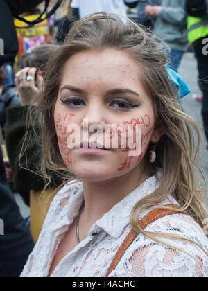 Students take part in global school strike for climate in support of Swedish student Greta Thunberg.    Thunberg told world leaders they needed to start acting responsibly over issues concerning climate change.  Featuring: Atmosphere, View Where: London, United Kingdom When: 15 Mar 2019 Credit: Wheatley/WENN Stock Photo