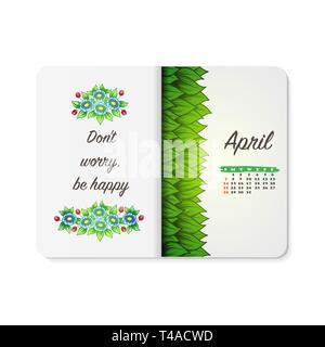 Floral colorful calendar with leaves and flowers Stock Vector