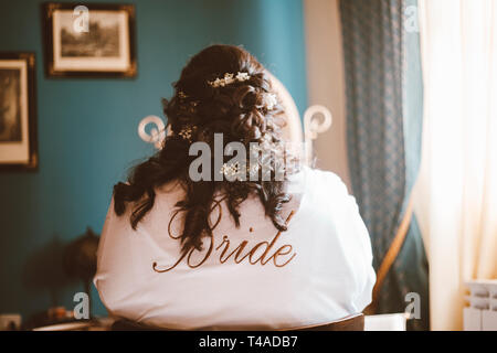 bride getting ready before the wedding Stock Photo