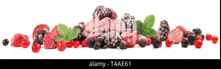 Various Frozen Berries Panorama on white Background Stock Photo
