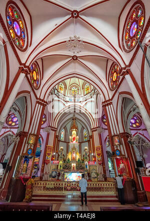 Vertical view inside the Basilica of the Sacred Heart in Pondicherry, India. Stock Photo