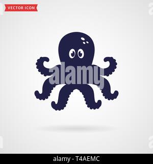 Cute octopus icon isolated on white background. Sea and underwater themes. Vector illustration. Stock Vector