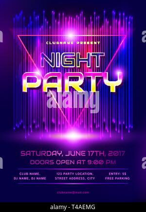 Colorful flyer for night party invitation. Template with abstract shiny background. Vector illustration. Stock Vector