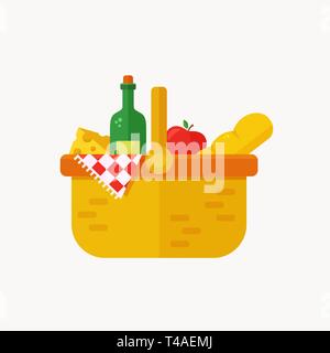 Picnic basket flat icon. Modern vector illustration isolated on white background. Stock Vector