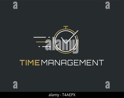 Time management logo template. Stopwatch line icon isolated on clean background. Vector concept symbol. Stock Vector