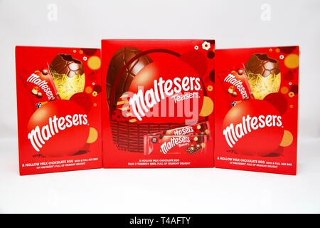 Maltesers Milk Chocolate Easter Eggs on a white background Stock Photo