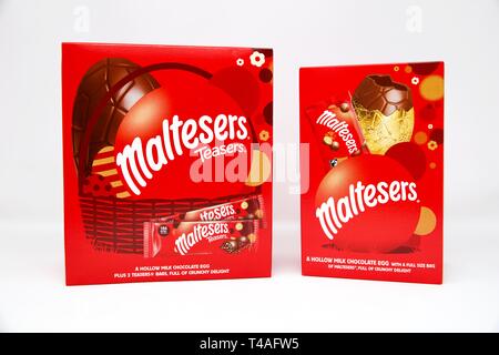 Maltesers Milk Chocolate Easter Eggs on a white background Stock Photo